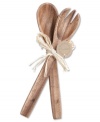 A real natural, Acacia Wood salad servers celebrate the earth's bounty with a rich grain and russet-brown hue. With bird stamp on handles. By Marcela for Prima Design.