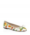 Bring charming style to your look with these adorable fruit print flats from D&G Dolce & Gabbana- Rounded toe, front bow detail, all-over fruit print - Wear with a tie-neck blouse, full skirt, and a statement satchel