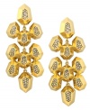 Fashionably faceted. A unique faceted design adds a distinctive dimension to Vince Camuto's chic chandelier earrings. Embellished with glittering glass accents, they're crafted in gold tone mixed metal. Approximate drop: 2-3/4 inches.