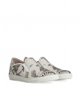 Inject effortless edge into every outfit with McQ Alexander McQueens printed canvas slip-ons, a uniquely cool choice for dressing up or down - Round toe, black printed cream canvas uppers, logo on outside of heel, white elastic inserts and trim, white rubber sole, slips on - Wear with slim fit trousers, a graphic tee and hoodie, or as a sartorial finish to summer suits