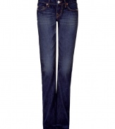 Stylish Christina 1956 blue jeans from True Religion - For dressed down casual or a night on the town, these straight leg jeans will elevate your look - Classic five-pocket silhouette, straight leg fit, faded detail, contrast stitching -Style with a boyfriend sweater, ankle booties, and a fringe scarf