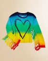 It's easy to fall in love with this retro, fringed tee with a bold heart print and colorful design.ScoopneckLong sleeves with fringe trimPullover styleRayonHand washImported