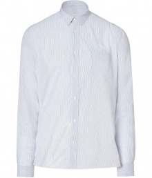 Classic with a modern approach, this button down from Iro is a must-have for your casual repertoire - Small spread collar, front button placket, all-over micro stripe, slim fit - Style with slim trousers or jeans, a cardigan, and boots