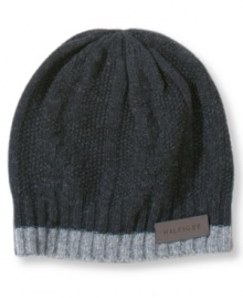 A rugged wool beanie with a look that harks back to the handmade, from Tommy Hilfiger.