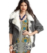 An oversized faux-shearling collar adds chic appeal to this wool-blend Bar III coat for a chic fall cover-up!