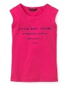 A sporty, versatile sleeveless tee from Little Marc Jacobs pairs well with shorts, skirts or jeans and features contrast branding on the front.