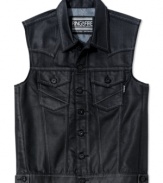 For the cowboy who spends his days riding the wild waves: A coated-denim vest from Ring of Fire with western-style yoke and chest pockets.