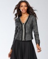 Finish your look with this petite tweed jacket from INC, decked out with a shimmering beaded placket and neckline.