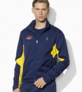 Ralph Lauren's official limited edition US Open Ball Boy jacket is crafted from sleek stretch microfiber with bright accents and a ventilating mesh lining.