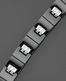 A fashion-forward weighty bracelet to punch up his style. Stainless steel and ceramic bracelet with round-cut diamonds (1/4 ct. t.w.). Length measures 8-1/2 inches.