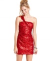 Rock red-hot style in this one-shoulder sequin minidress from Roberta!