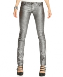 Get all decked out this season in style that's comfy, too! Celebrity Pink Jeans' metallic denim boasts space-agey coating to keep you luxe, and stretchy skinny leg design to keep your comfort level on high.