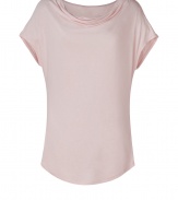 With a tissue soft feel and sweet shade of rose, DKNYs draped tee lends a feminine edge to your layered looks - Draped neckline, dolman short sleeves, curved hemline - Loosely draped, oversized fit - Wear with leather leggings, a chunky cardigan and ankle boots