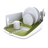 The ingenious concentric design of this compact Joseph Joseph dishrack holds a kitchen's worth of dishes and utensils. The sloping base channels water away, while an integrated spout drains directly into the sink.