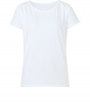 Stylish top in fine white cotton - Super-soft and comfortable - Slim cut with feminine crew neck and short sleeves - Decorative stitched shoulders - Works with almost everything in your wardrobe, from skinny jeans to leather leggings to business trousers - Pair with a cardigan or blazer