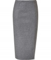 Luxe skirt in fine grey wool - Elegant, on-trend midi silhouette hits mid-calf - Slim cut, with sexy, high side slit and back zip - A polished, feminine look for the office and after work - Pair with cashmere pullovers, silk blouses and cropped leather jackets - Style with pumps and high heel boots