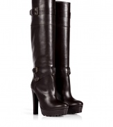 This high-octane take on the classic biker boot from Belstaff will add a tough-meets-chic aesthetic to your casual look - Rounded toe, buckled straps, covered leather platform and blocky heel, rubber lug sole, pull-on style - Hits at the knee - Pair with skinny jeans, a feminine blouse and biker jacket