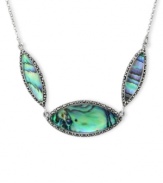 Inspire your look with ocean color. Genevieve & Grace's pretty necklace features three marquise-cut abalone glass accents and glittering marcasite. Set in sterling silver. Approximate length: 17 inches. Approximate drop: 5/8 inch.