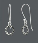 Let sparkle come full circle in this shapely design by Genevieve & Grace. Mini cut-out circles shine with the addition of glittering marcasite. Set in sterling silver. Approximate drop: 1 inch.