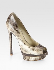 EXCLUSIVELY AT SAKS. Glimmering snake-print leather with a suede platform insert and an ultra-high heel. Self-covered heel, 5½ (140mm)Island platform, 1 (25mm)Compares to a 4½ heel (115mm)Snake-print leather and suede upperLeather lining and solePadded insoleImportedOUR FIT MODEL RECOMMENDS ordering true size. 