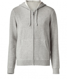 Luxurious hooded jacket in a grey cotton-cashmere blend - Classic hoodie cut, slim, sporty, with long sleeves, zipper and slanted pockets - A favorite basic for leisure and clubs - A great all-arounder, suitable for all casual looks, whether for sport pants, jeans or chinos