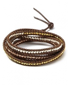 Chan Luu's must have wrap bracelets, crafted of leather cord and multi colored stones, perfect free spirited style. This gold vermeil-embellished piece is a gleaming way to work the look.