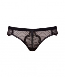 Lace-laden and ultra sultry, this thong from Elle MacPherson Intimates brings a sexy touch to any look - Sheer lace front with bow detailing, solid black wide band at waist - Perfect under virtually any outfit