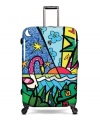 Start your trip off right by packing up in the vacation mindset! A fun way to start any travel adventure, this emblazoned suitcase keeps your belongings in check with a super sturdy polycarbonate hardside construction and smart wheels for effortless mobility wherever you go. 7-year warranty.