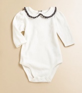 A sweet cotton one-piece features a ribbon-trimmed Peter Pan collar.Peter Pan collarLong puff sleevesBack buttonsBottom snapsCottonMachine washImported Please note: Number of buttons/snaps may vary depending on size ordered. 