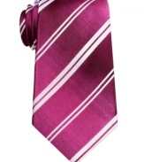 A crisp stripe in a cool hue gives this Alfani tie instant presence when paired with a neutral suit.