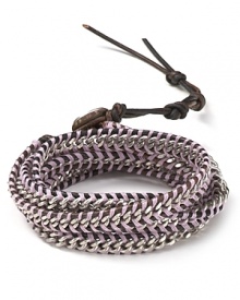 Make a tough-chic statement with this leather and chain bracelet from Chan Luu. This 5-wrap style perfects urban chic, so wear it give looks a downtown edge.