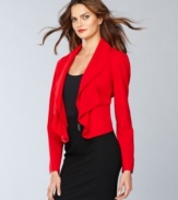 Gorgeous draping makes a classic blazer look totally fresh for fall. INC adorns this cropped version with soft, cascading ruffles for a feminine feel.