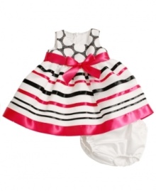 What a gift. She'll be as pretty as a present in this ribbon and bow detailed dress from Bonnie Baby.