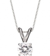 Simply stunning. A round-cut solitaire diamond (3/4 ct. t.w.) always makes a statement. Setting and chain crafted in 14k white gold. Approximate length: 18 inches. Approximate drop: 1/2 inch.