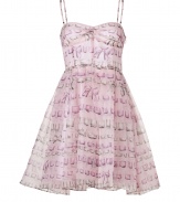 Feel like a princess in pretty pale pink in Valentino R.E.D.s exquisitely feminine bow printed silk dress, perfect for taking out on the town to your most festive evening event - Princess neckline, spaghetti straps, seamed bodice, hidden side zip - Fitted bodice, full flared skirt - Wear with heels and sparkly metallic accessories, or dress down for day with flats and a leather biker jacket