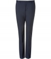 Classic pants (Heise model) in fine navy virgin wool with elegant pin stripes - New: slightly lower, more casual rise - Modern slim fit with slanted pockets - The creases make a particularly slim silhouette - Lightweight, high quality workmanship, comfortable - A favorite pair of pants you can wear for a lifetime - Brilliant for numerous occasions from casual to festive - Style: put with a dress shirt, cashmere pullover, cool shirt and/or jacket