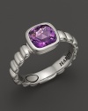 John Hardy Bedeg Sterling Silver Batu Square Station Slim Band Ring with 7mm Amethyst