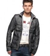 Rock your moto look with this full-zip jacket from Armani Jeans.