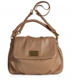 A Marc by Marc Jacobs favorite style in sleek neutral-hued leather, this convertible silhouette lends a cool compliment to any outfit - Flap with logo plaque, magnetic snap underneath, slouchy shape, adjustable removable shoulder strap, logo lining, zippered back wall pocket, 2 front wall slit pockets - Perfect for everyday use or for off-duty casual ensembles