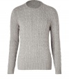 A luxury essential in a cool shade of heather grey, Ralph Laurens super soft cable knit cashmere pullover counts as a multi-season must - Round neckline, long sleeves, ribbed trim - Contemporary slim fit - Wear over shirts or tees with jeans, cords or chinos