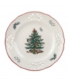 With an historic pattern and pierced holly motif, the Christmas Tree accent plate from Spode's collection of serveware and serving dishes is a festive gift to holiday dining. A full evergreen tree with baubles, tinsel and perfectly wrapped packages sets the table for celebration.