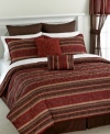 Line up. Horizontal stripes with luxe leaf embroidery render a sophisticated look for your space in this Brookside comforter set. A earthy red and brown palette and an expansive collection of components finish the look.