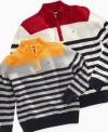 He'll love the pop of primary color and the crisp nautical stripes on this half-zip from Tommy Hilfiger (and mom will appreciate the sturdy all-cotton construction that makes it machine washable).