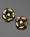 The true beauty of a rose shines through on these romantic earrings by Betsey Johnson. Featuring round-cut crystal accents set in goldtone mixed metal with a brass finish. Approximate diameter: 3/4 inch.