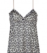 Whether youre looking to lounge in style or add some comfort to your evening look, this chic Philip Lim tank will up the style factor - V-neck, empire waist, ruffle trim, all-over print, adjustable straps, back hook and eye closure - Pair with a kimono and cashmere pants for at-home style or skinny jeans, a shawl neck cardigan, and booties for off-duty cool