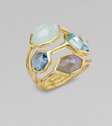 From the Modern Rock Candy® Collection. An 18k gold, three-row design with a honeycomb look featuring labradorite, milky aquamarine, London blue topaz and blue topaz. Labradorite, milky aquamarine, London blue topaz and blue topaz18k goldWidth, about ¾Imported