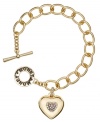 True love. Monet's beautiful chain link bracelet features a romantic heart locket. Crafted in gold tone mixed metal, it's embellished with glittering glass and cubic zirconia accents as well as sparkling crystals. Includes a toggle closure and logo charm. Approximate length: 7-1/2 inches.