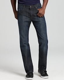 With a perfectly worn-in vintage wash, these straight leg jeans from BOSS Black add a stylish kick to casual attire.