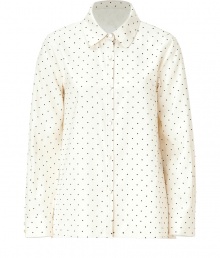 Add of-the-moment chic to your workweek staples with this modernized dot printed blouse from Marc by Marc Jacobs - Spread collar, long sleeves, front button placket, relaxed fit, asymmetric high-low hem, all-over dot print - Wear with skinny jeans, cropped trousers, or a sleek pencil skirt