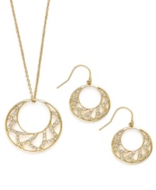 Go for the gold with this stunning jewelry set from Charter Club. Circular pendants showcase openwork designs embellished with crystal accents. Crafted in gold tone mixed metal. Approximate length (necklace): 16 inches + 2-inch extender. Approximate drop (both): 1-1/4 inches.